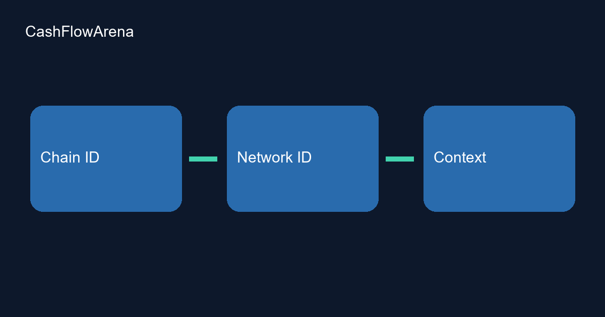 Diagram: three blue blocks labeled «Chain ID», «Network ID», «Context», connected by two green lines.